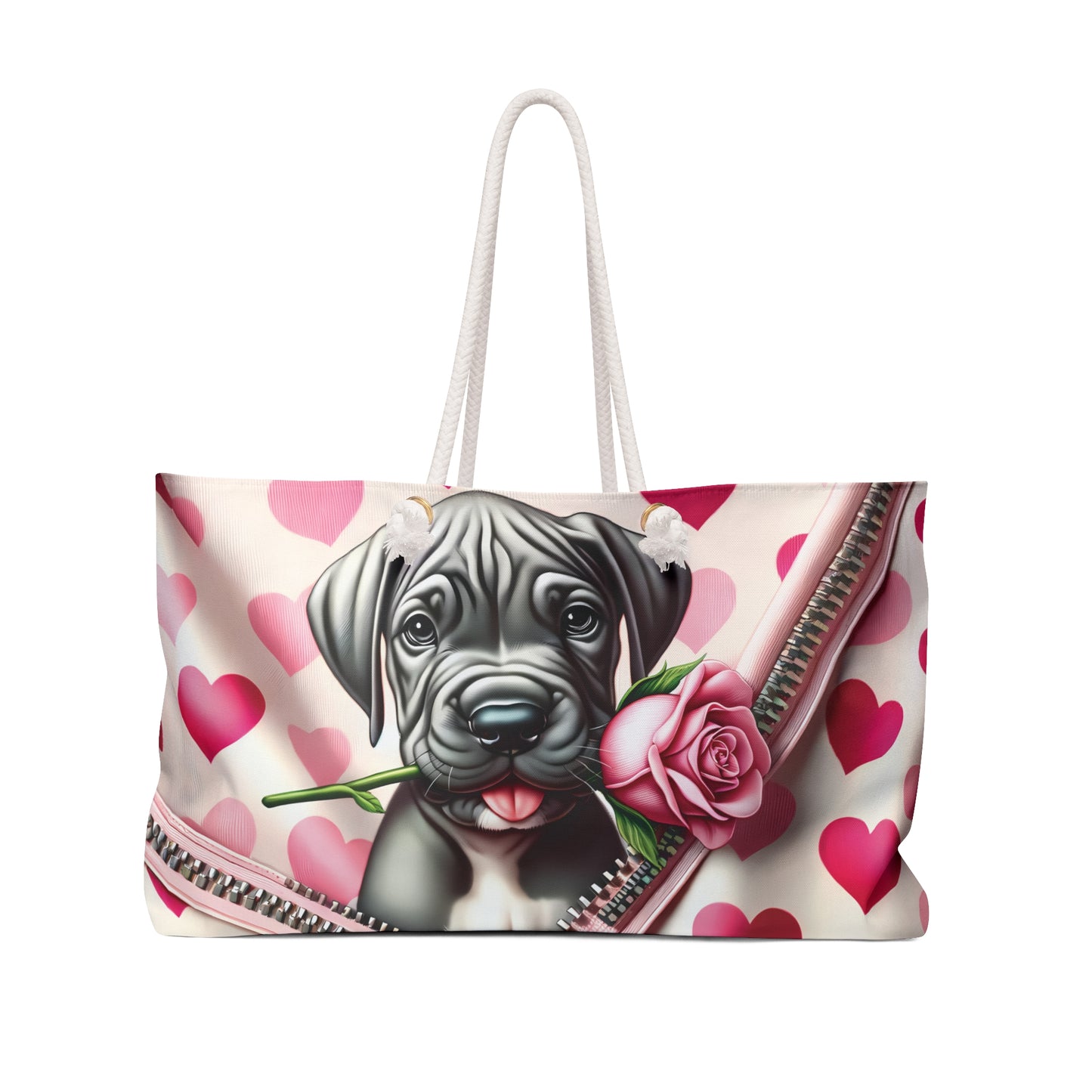 Personalised/Non-Personalised Weekender Bag, Cute Dog, Valentines Day, Large Weekender Bag, Beach Bag, Book Bag