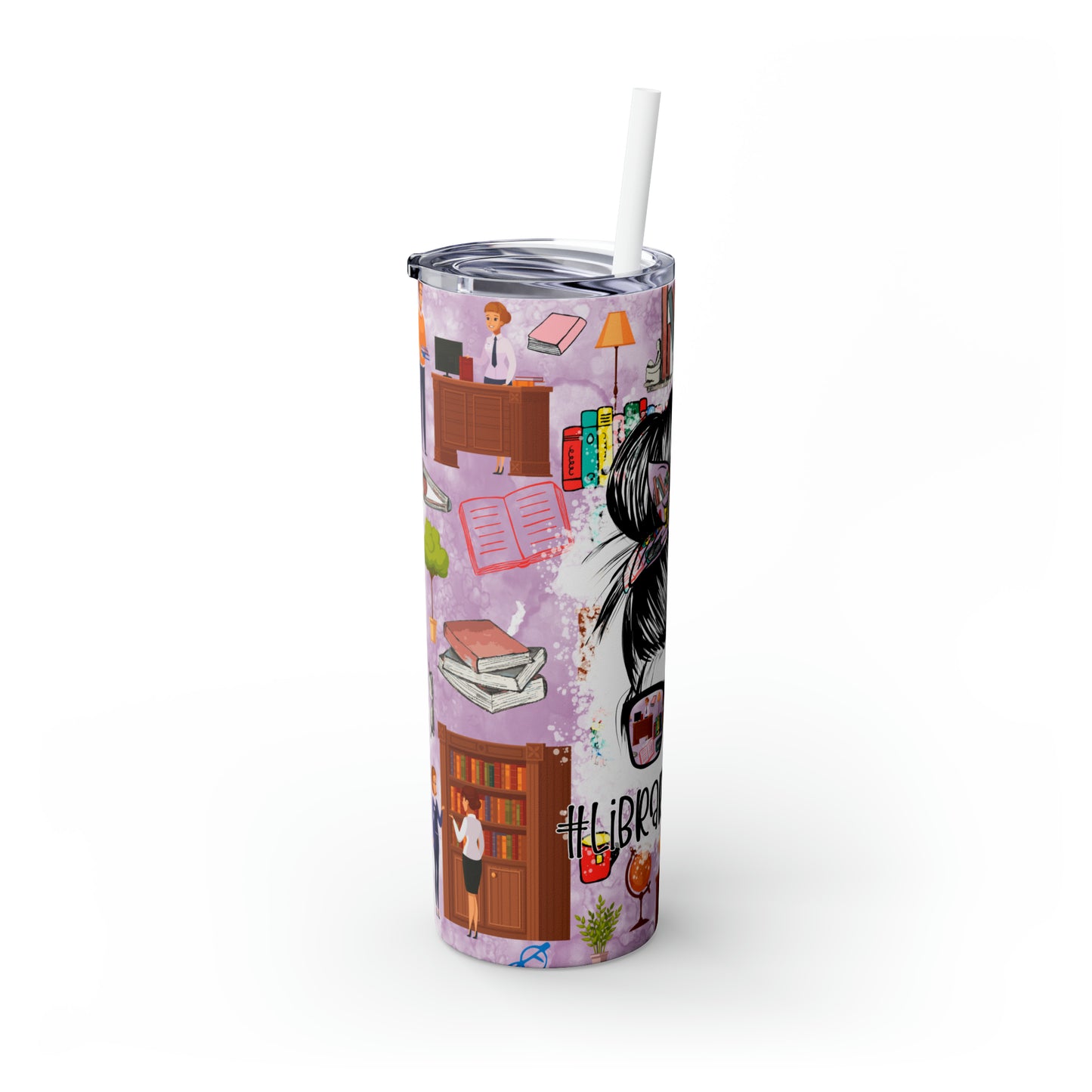 Skinny Tumbler with Straw, 20oz, Librarian