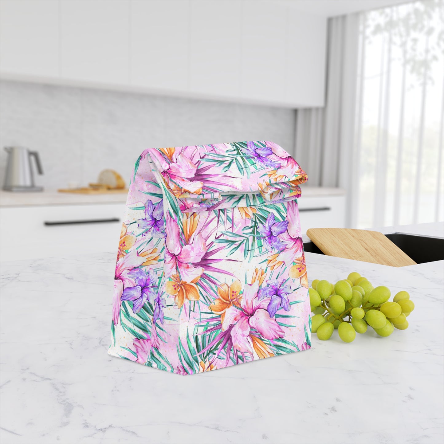 Insulated Lunch Bag Summer Floral Bag Purple Hibiscus