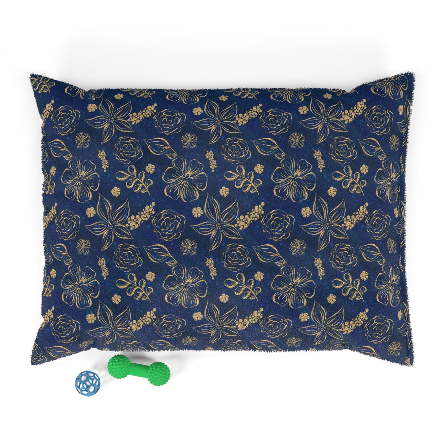 Luxury Pet Bed, feather soft fleece Navy and Gold Floral