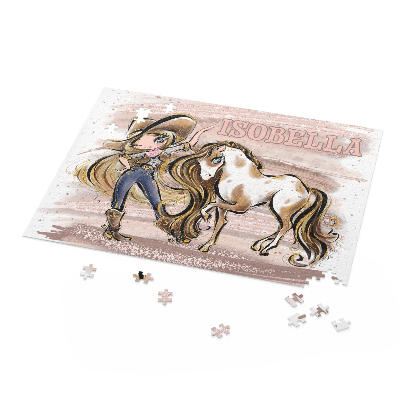 Puzzle, Howdy, Cowgirl and Horse, Blonde Hair, Blue Eyes, Personalised/Non-Personalised, (120, 252, 500-Piece)