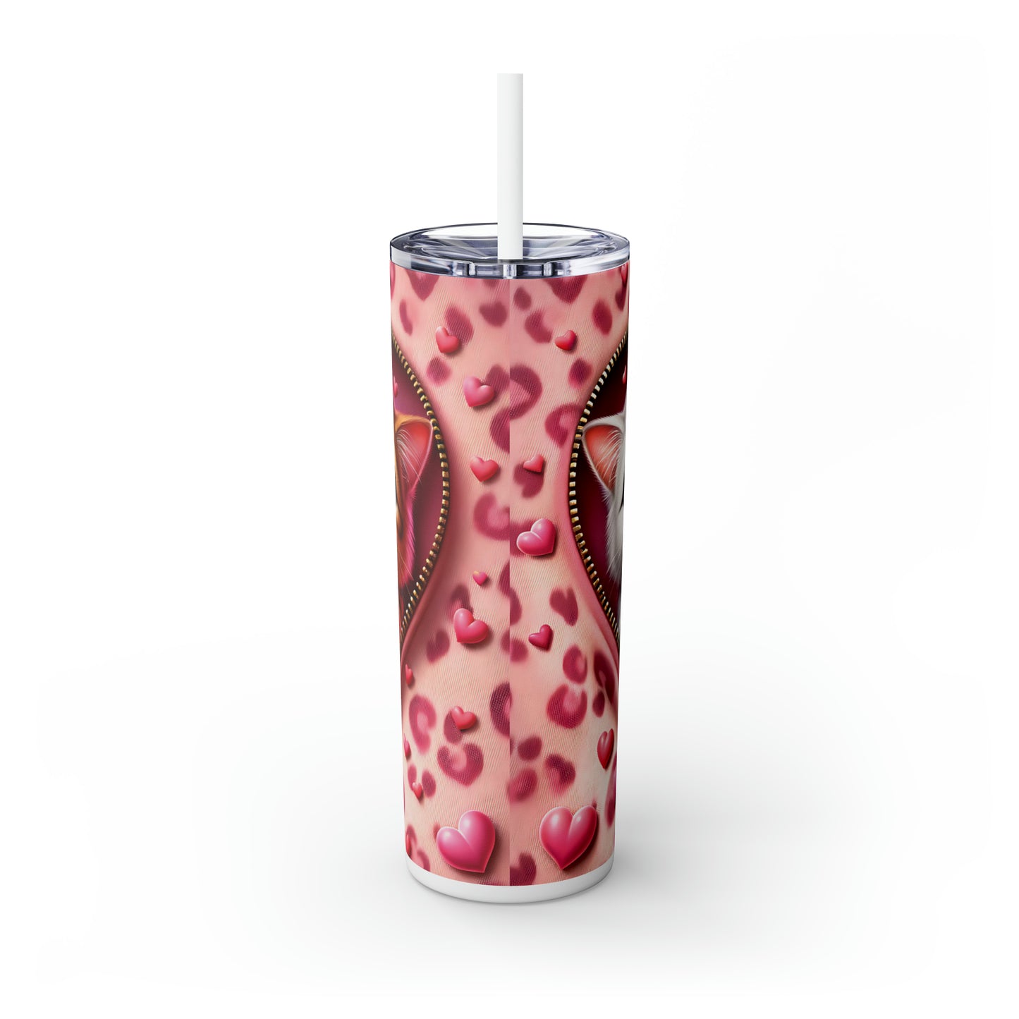 Skinny Tumbler with Straw, 20oz, Cat, Valentines Day, awd-759