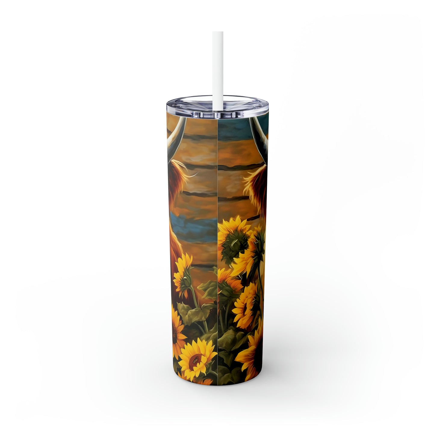 Skinny Tumbler with Straw, 20oz Highlander Cow