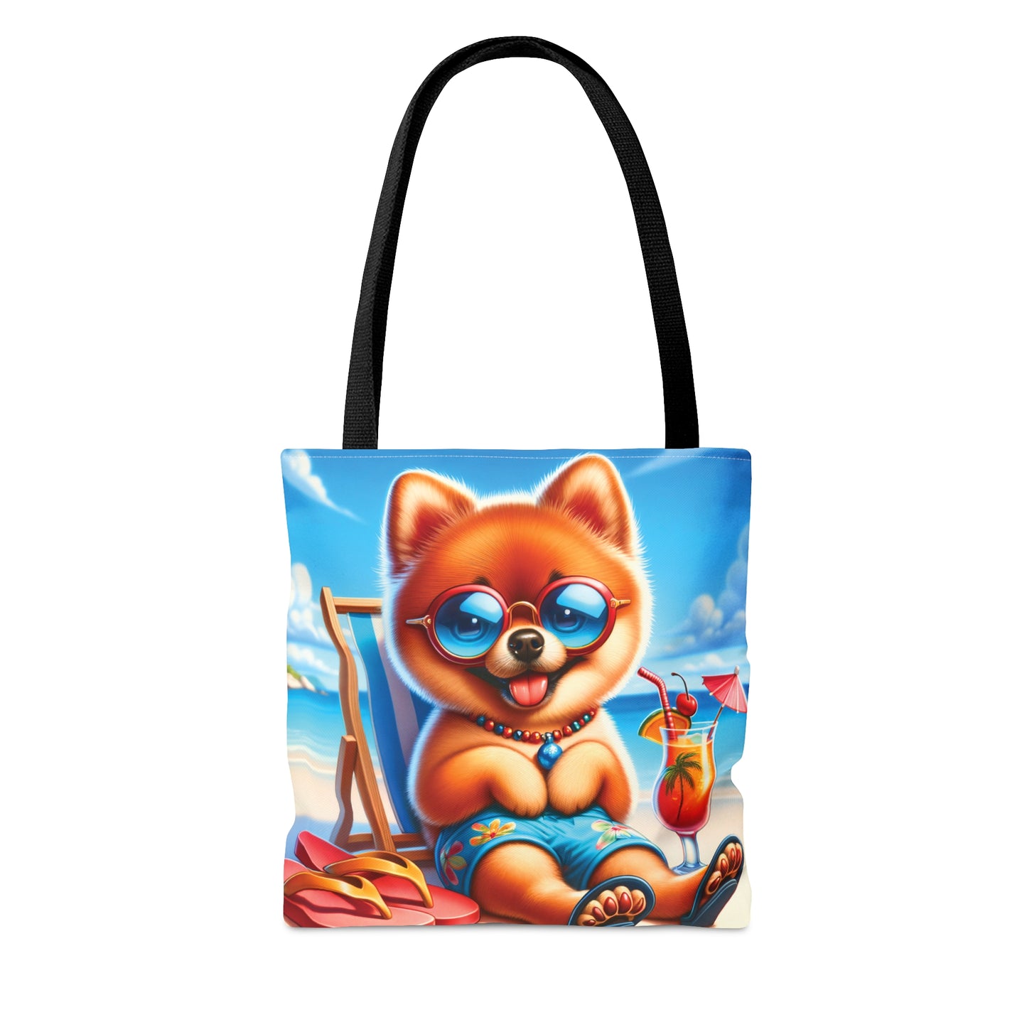 Tote Bag, Dog on Beach, Pomeranian in shorts, Tote bag, awd-1232