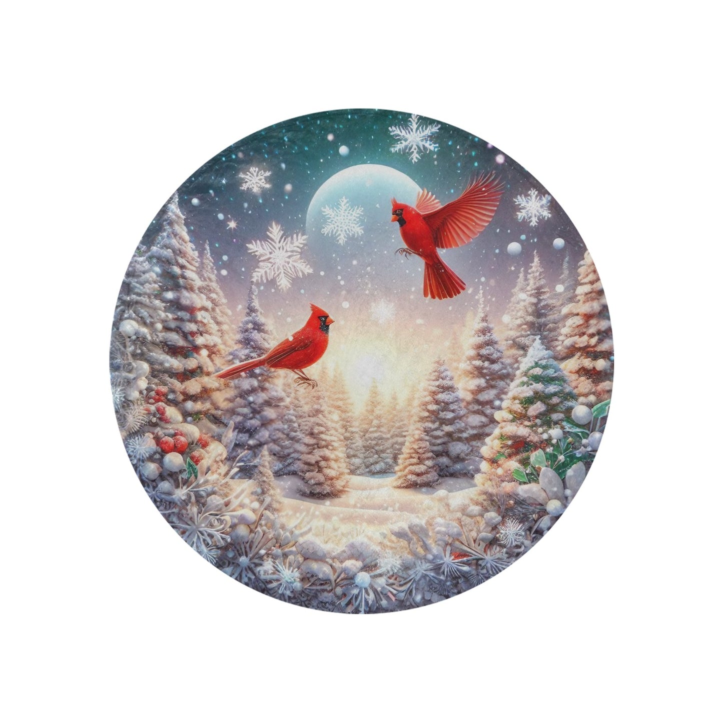 Christmas Cardinals Circular Micro Fleece Blanket