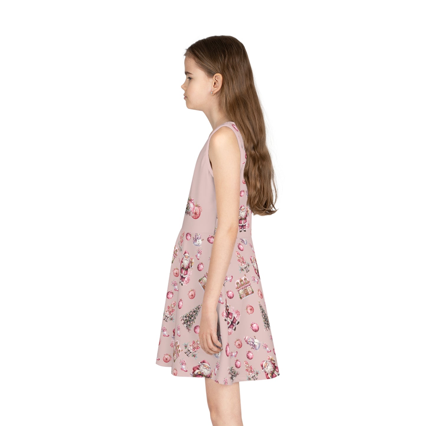 Girls' Sleeveless Sundress Pink Christmas Dress