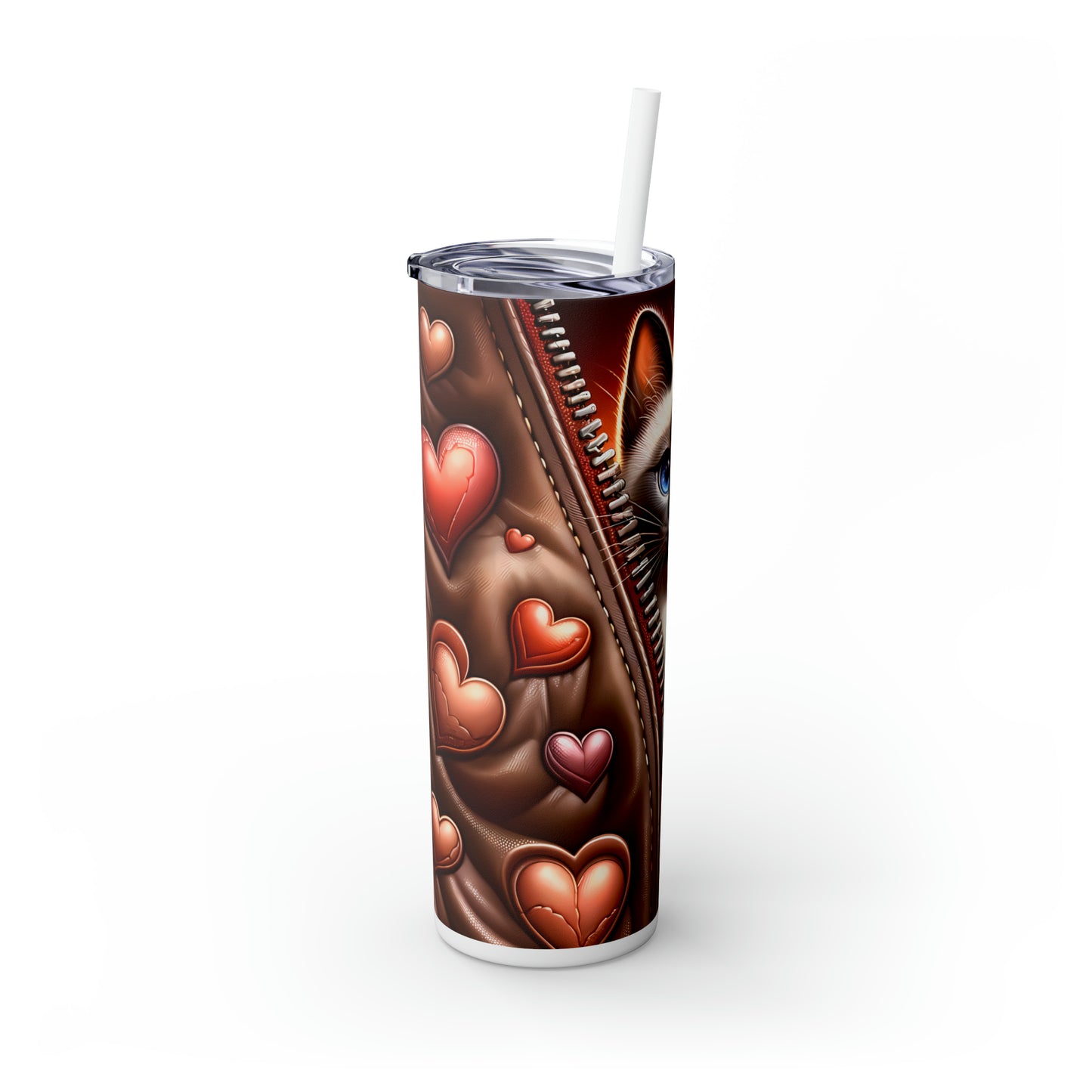 Skinny Tumbler with Straw, 20oz, Cat, Valentines Day, awd-915