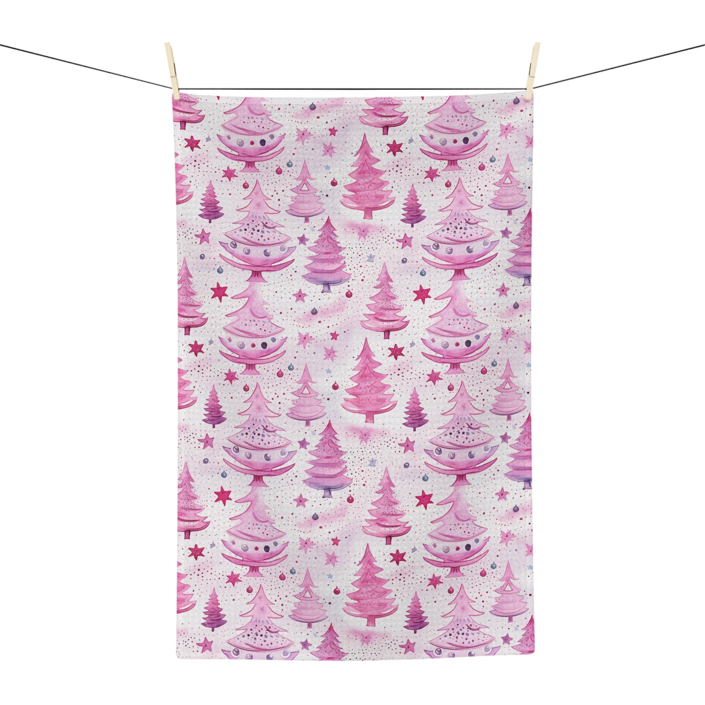 Microfiber Tea Towel, Pink Christmas Trees