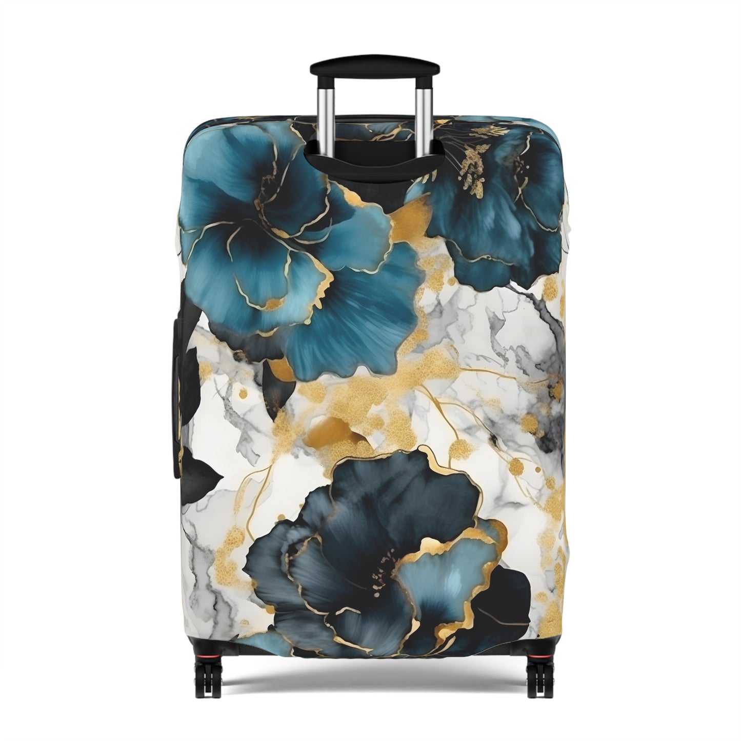 Luggage Cover, Alcohol Ink Black, Blue and Gold Floral