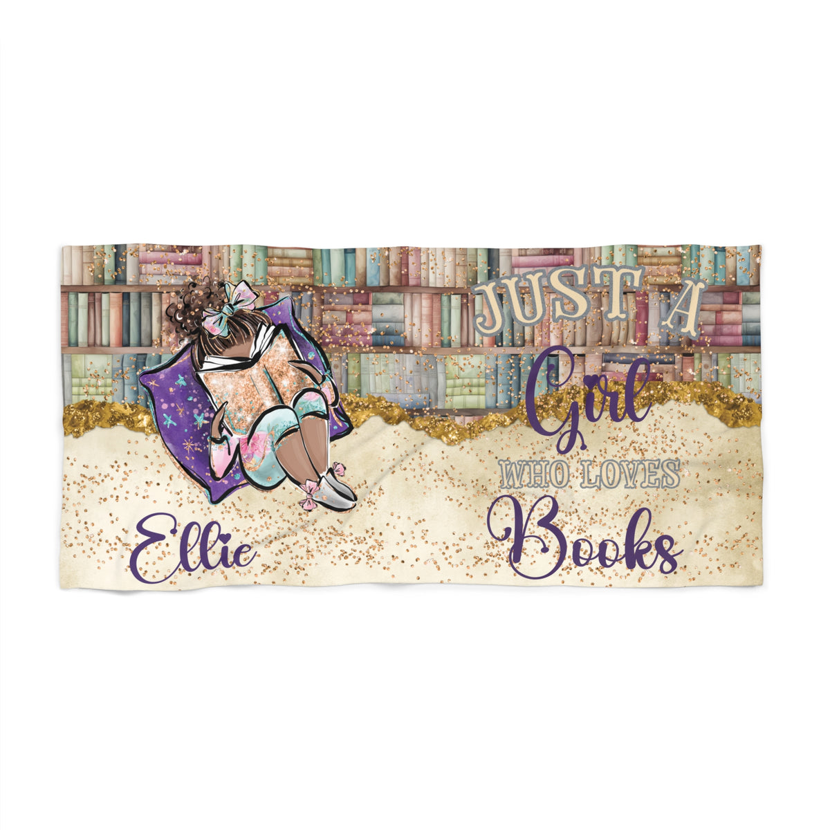 Beach Towel, Just a Girl who Loves Books, Dark Skin, Polycotton Towel, 2 sizes Available