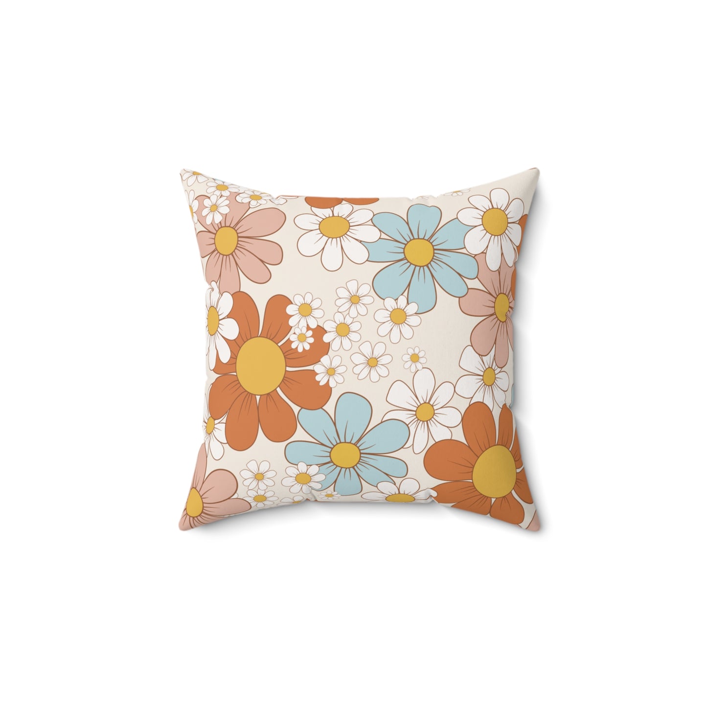 Spun Polyester Square Pillow, Retro Floral Cushion