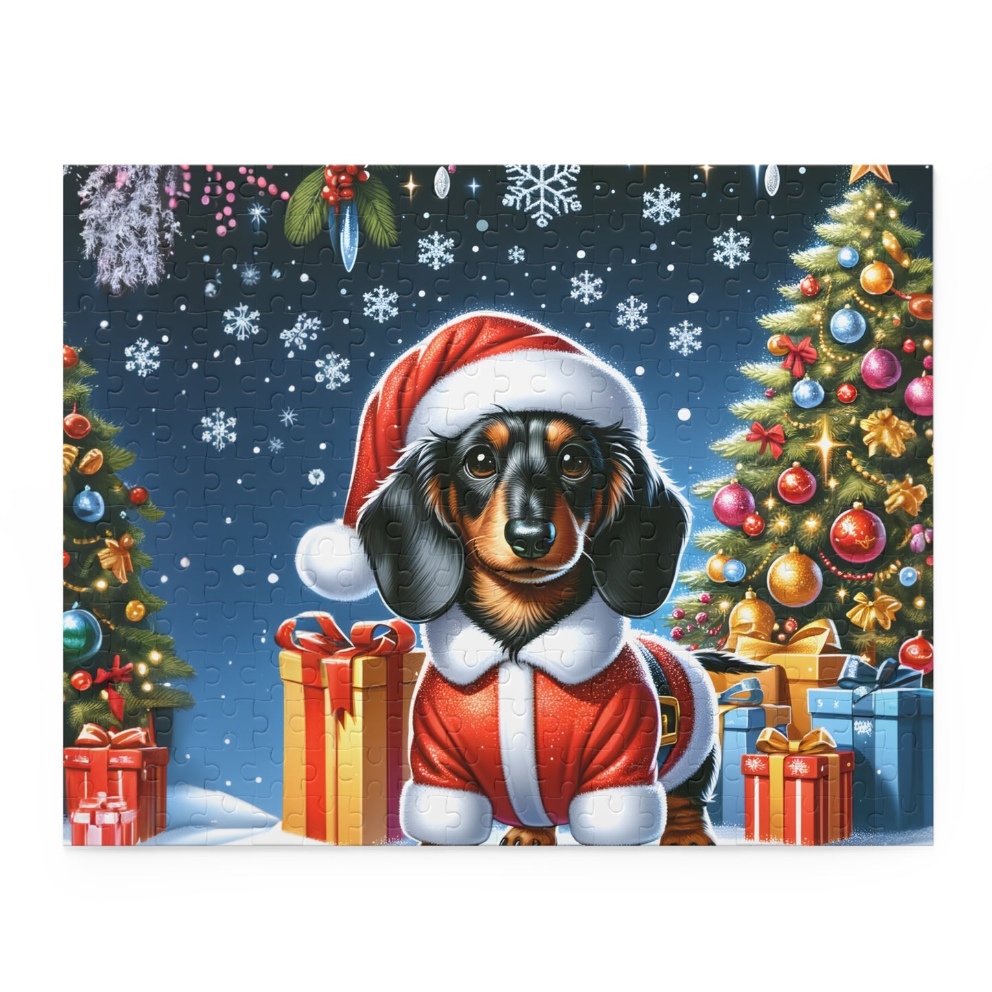 Personalised/Non-Personalised Puzzle, Christmas, Dashound (120, 252, 500-Piece)