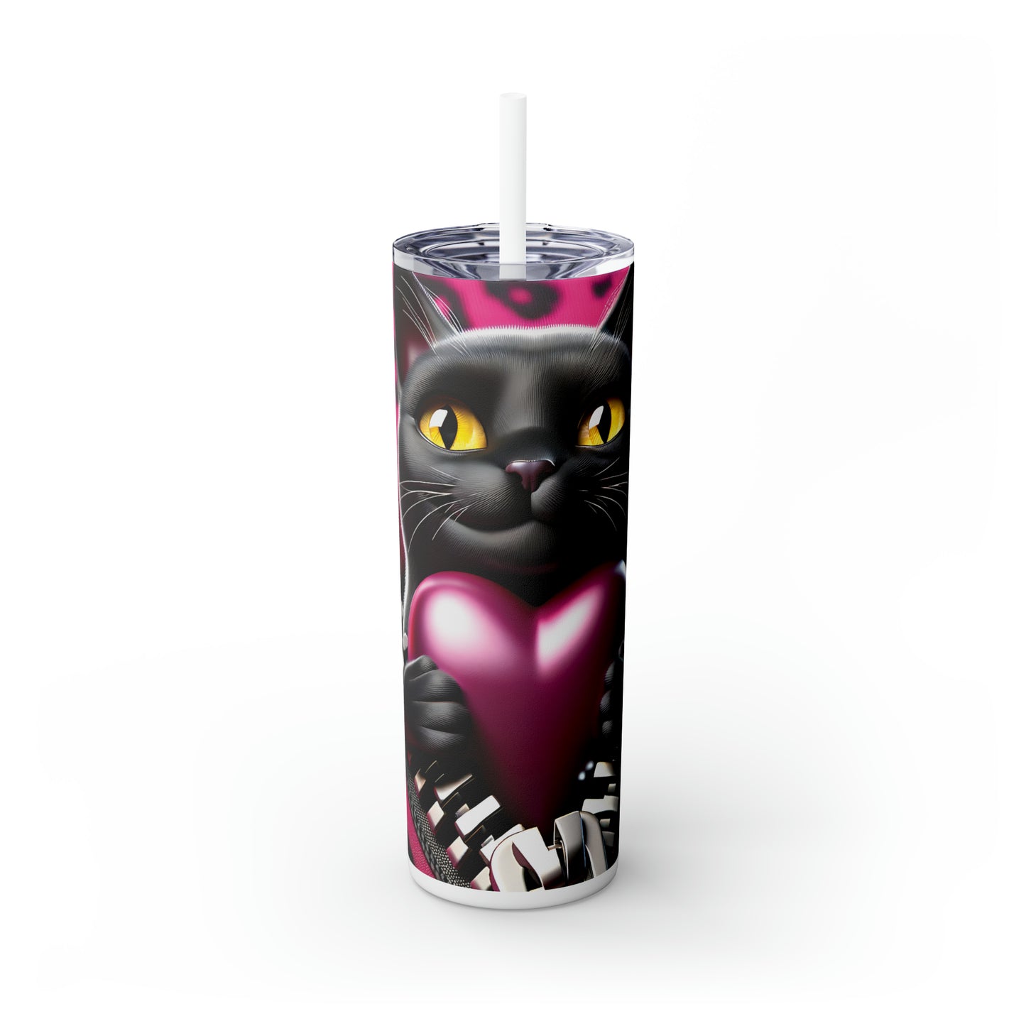 Skinny Tumbler with Straw, 20oz, Cat, Valentines Day, awd-736