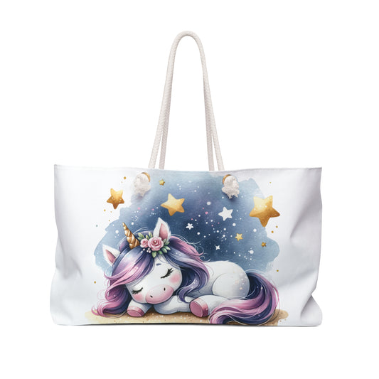 Personalised/Non-Personalised Weekender Bag, Unicorn, Large Weekender Bag, Beach Bag, Book Bag