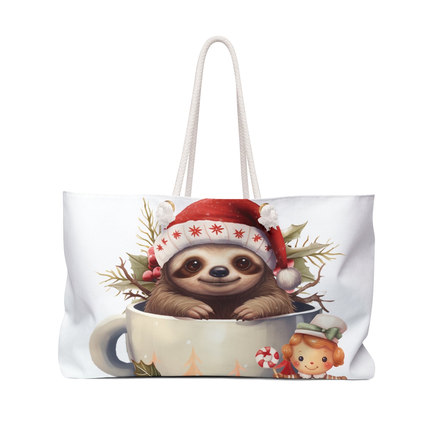 Personalised/Non-Personalised Weekender Bag, Sloth, Christmas, Large Weekender Bag, Beach Bag, Book Bag