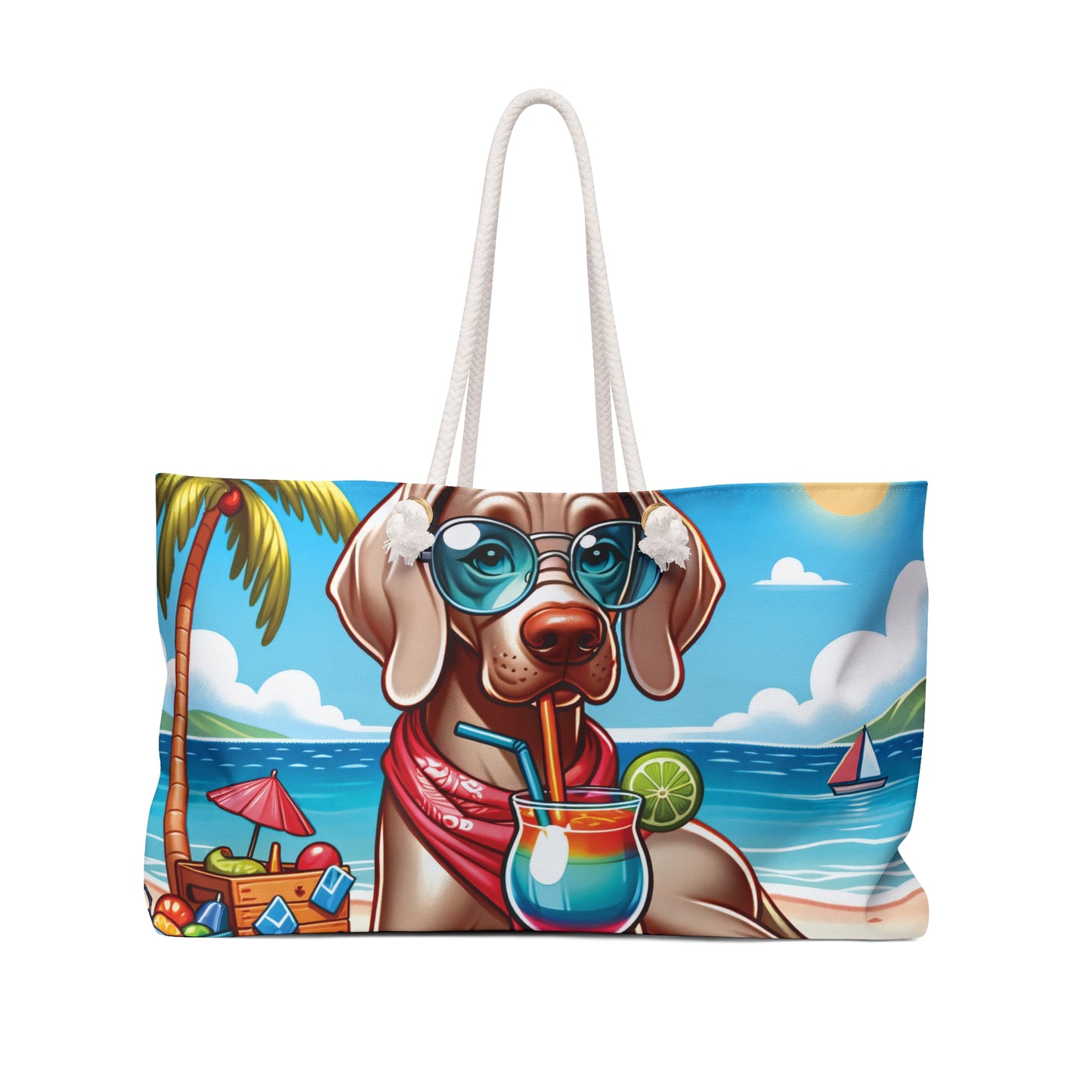 Personalised/Non-Personalised Weekender Bag, Summer Beach Dog, Weimaraner, Large Weekender Bag, Beach Bag, Book Bag