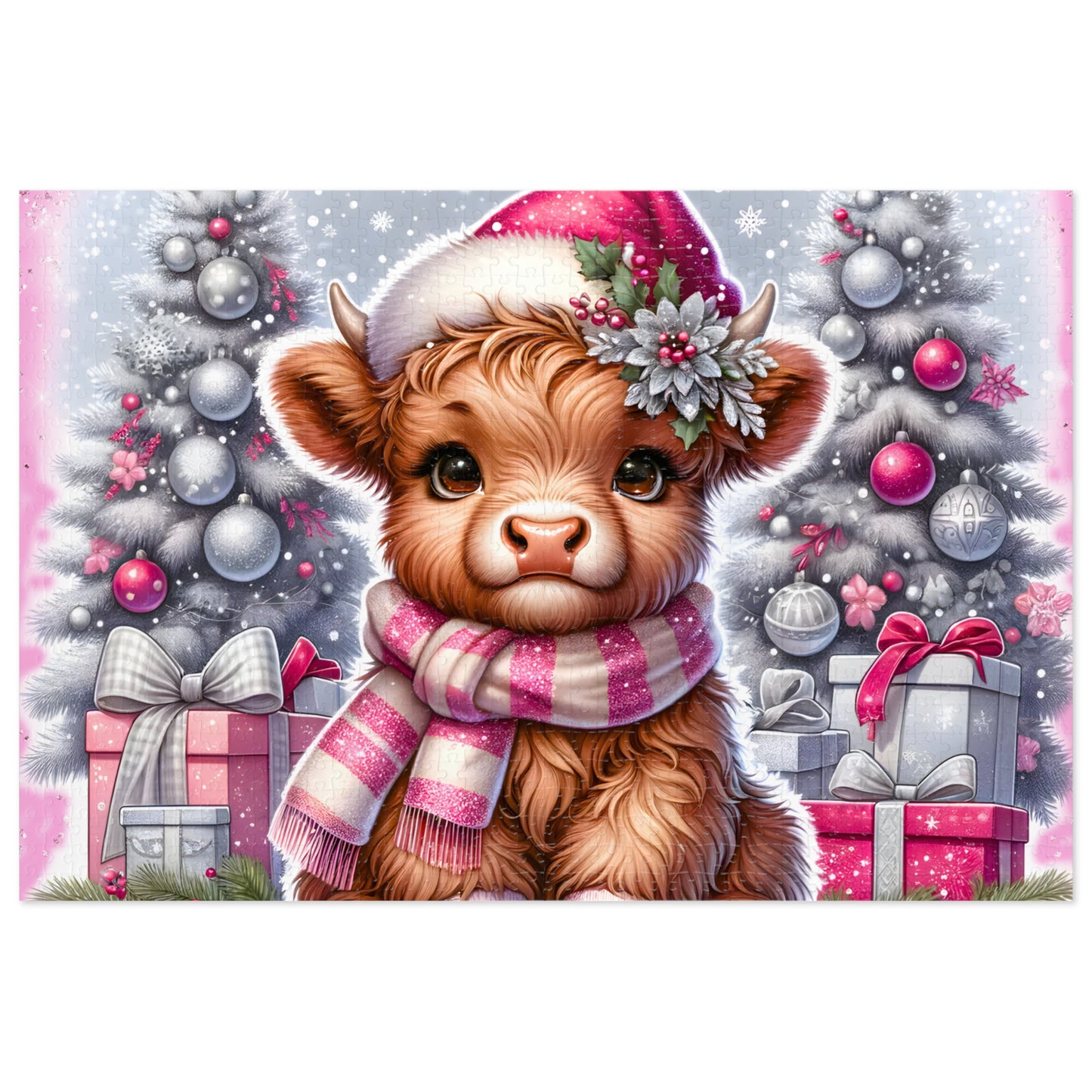 Jigsaw Puzzle, Christmas, Highland Cow, Personalised/Non-Personalised (30, 110, 252, 500,1000-Piece)