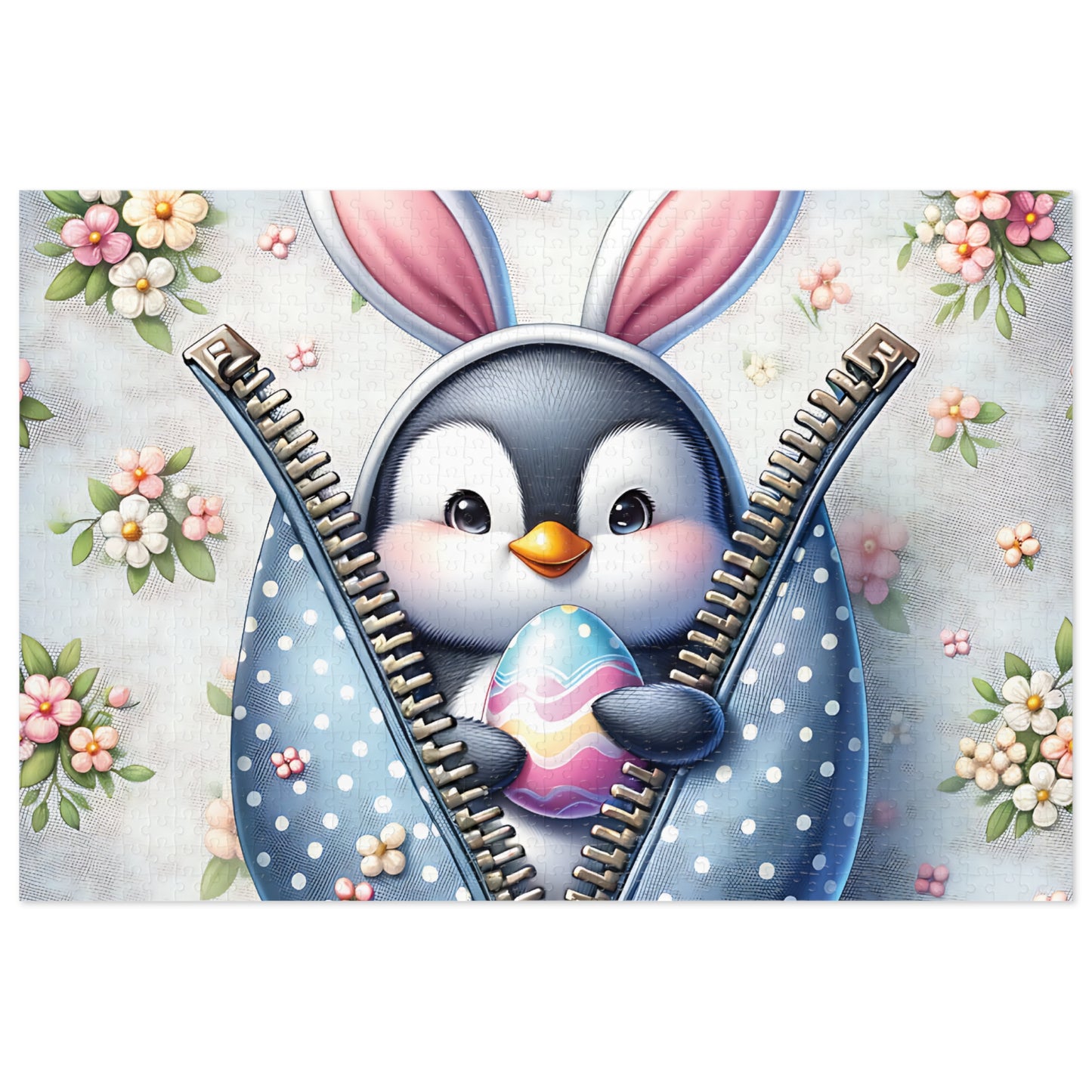 Jigsaw Puzzle, Easter, Penguin with Bunny Ears, Personalised/Non-Personalised (30, 110, 252, 500,1000-Piece) Awd-1306