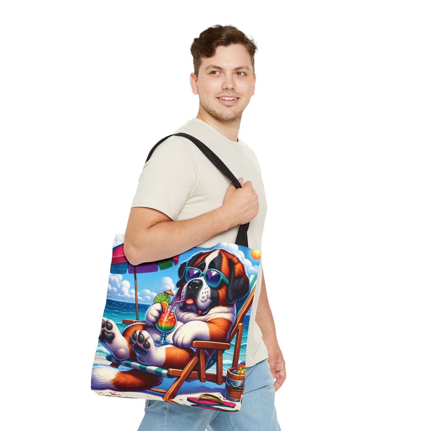 Tote Bag, Dog on Beach, St Bernard, Tote bag,  awd-1246