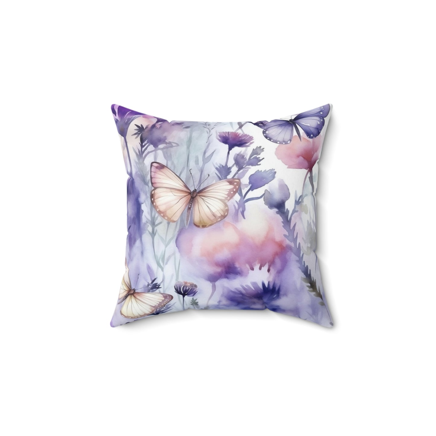 Spun Polyester Square Pillow, Butterfly Floral Cushion