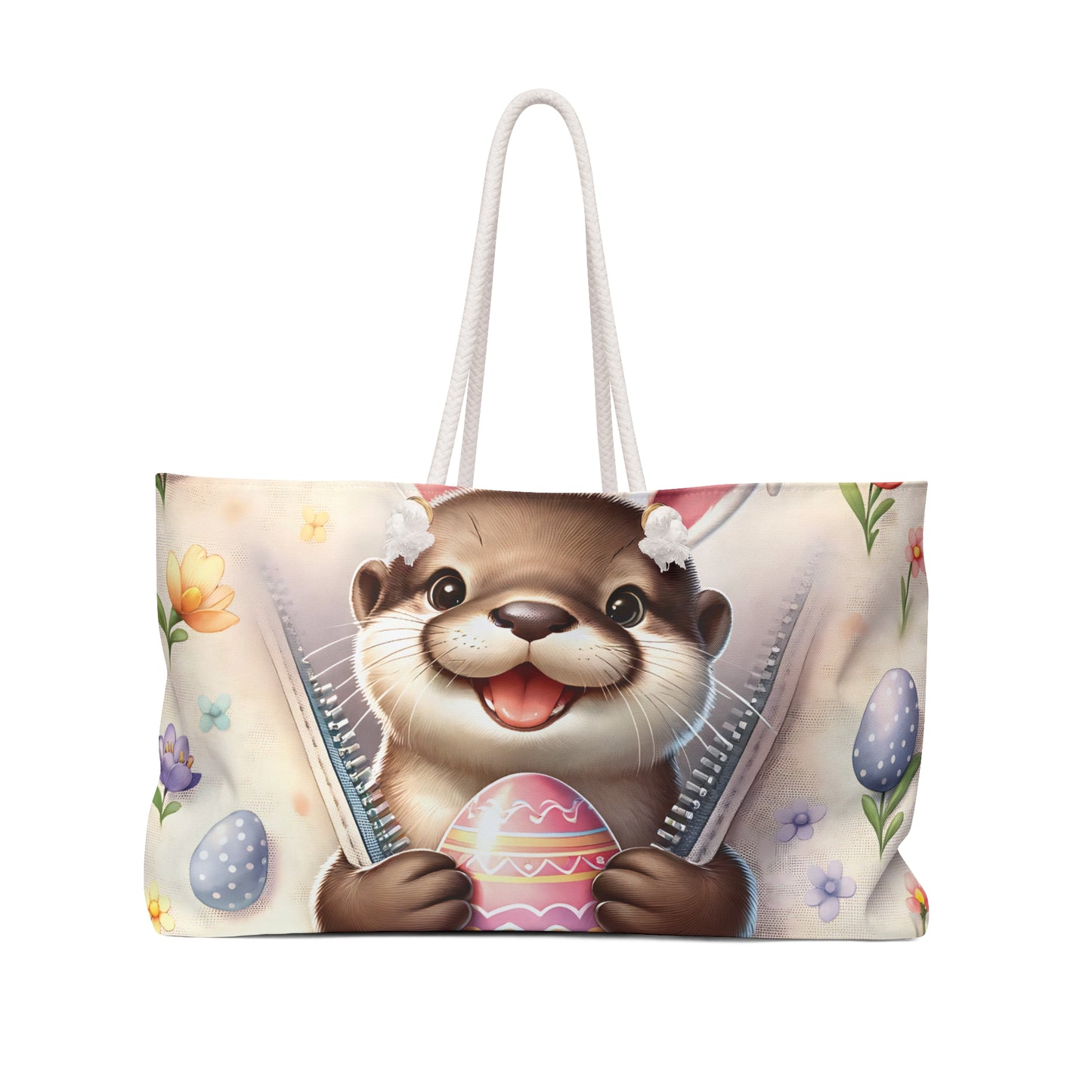 Personalised/Non-Personalised Weekender Bag, Easter, Cute Otter, Large Weekender Bag, Beach Bag, Book Bag