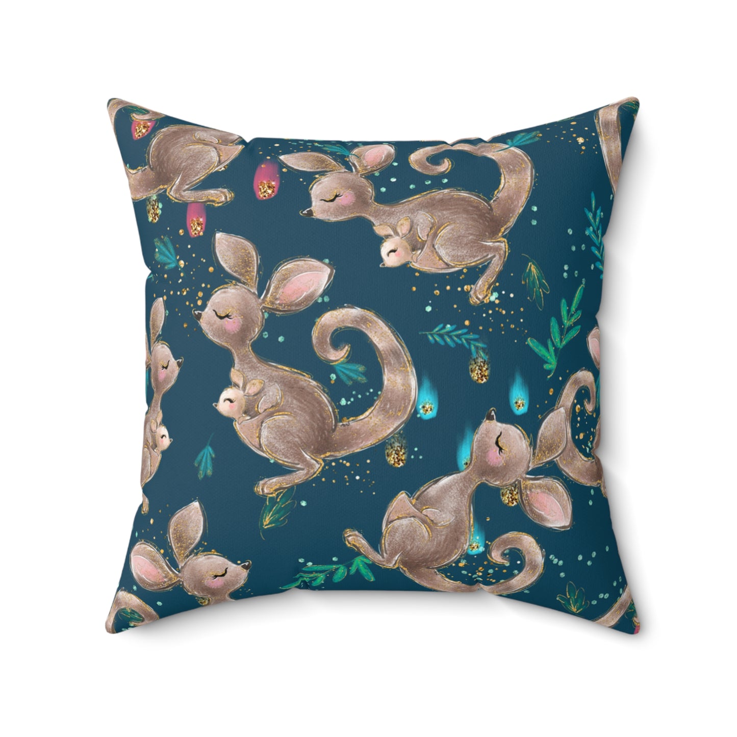 Spun Polyester Square Pillow, Australian Kangaroos