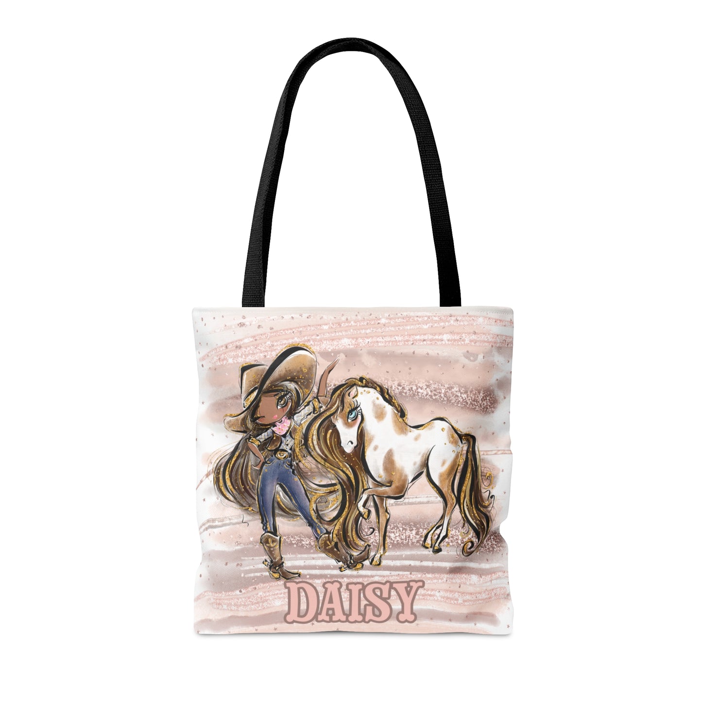 Personalised Tote Bag, Cowgirl & Horse, Brown Hair, Olive Skin, Brown Eyes, Tote bag