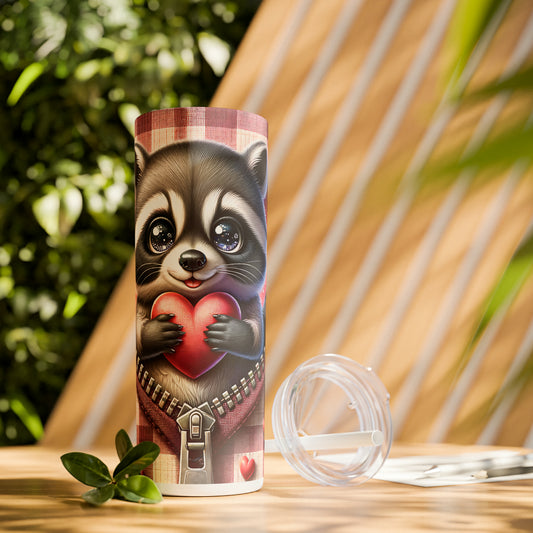 Skinny Tumbler with Straw, 20oz, Racoon, Valentines Day