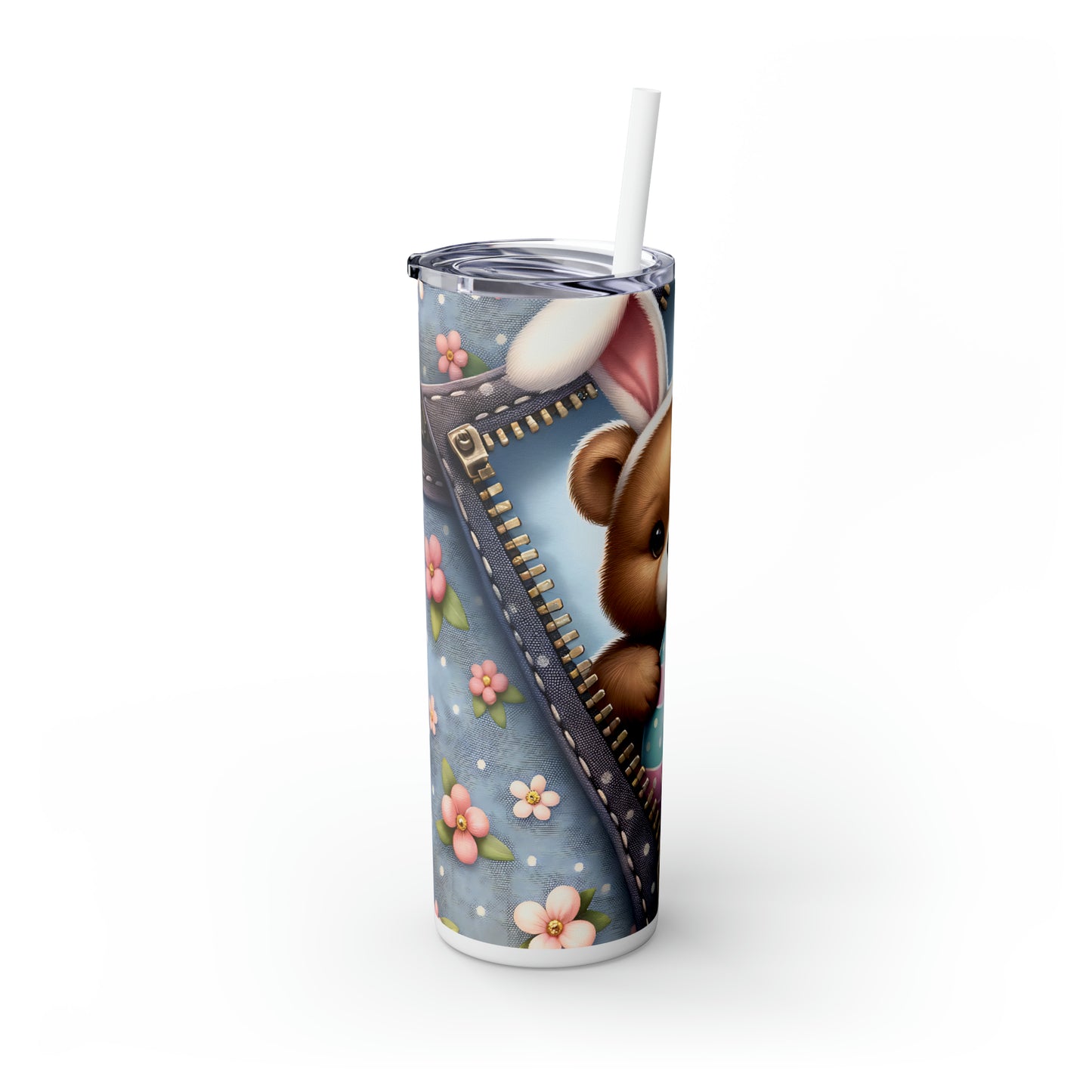 Skinny Tumbler with Straw, 20oz, Easter, Bear, awd-1305