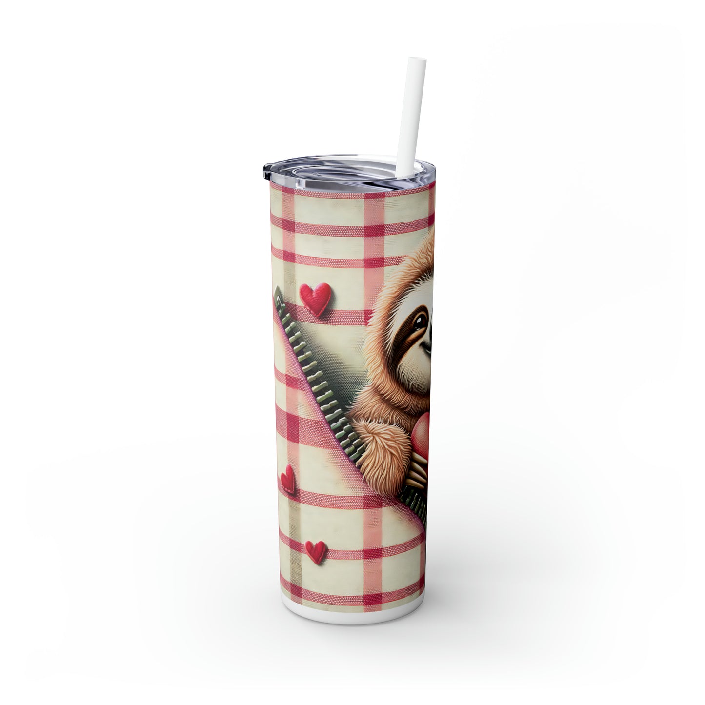 Skinny Tumbler with Straw, 20oz, Sloth, Valentines Day