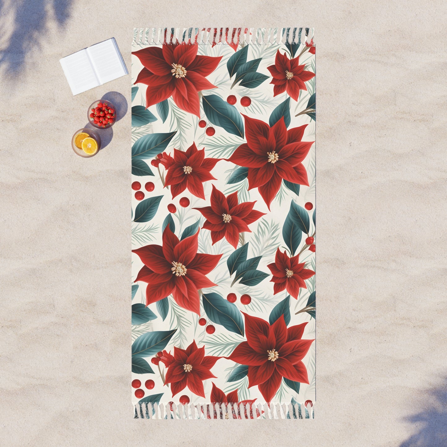 Boho Beach Towel, Poinsettia Flowers