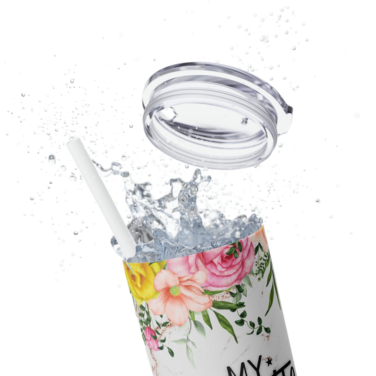 Skinny Tumbler with Straw, 20oz, Floral, Quote, My Favorite People call me Mom, awd-722