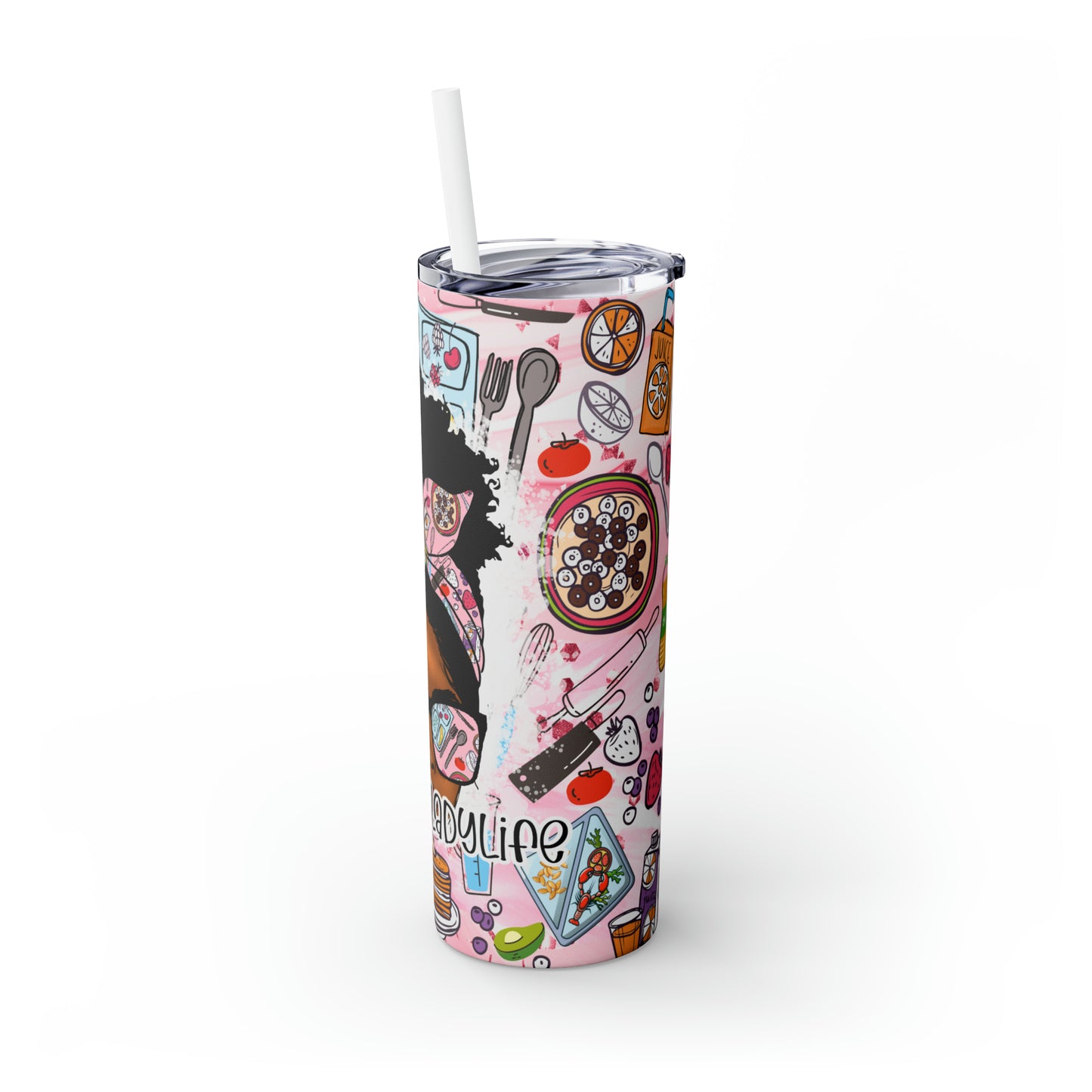 Skinny Tumbler with Straw, 20oz, Lunch Lady