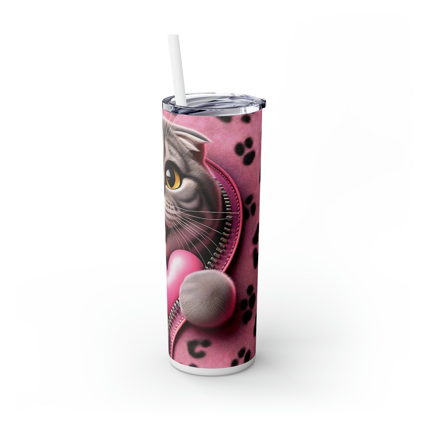 Skinny Tumbler with Straw, 20oz, Cat, Valentines Day, awd-749