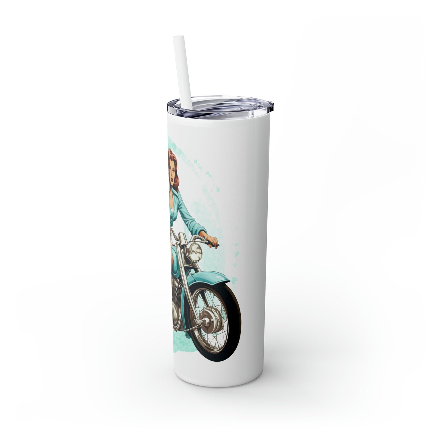 Skinny Tumbler with Straw, 20oz, Motorbike Quote