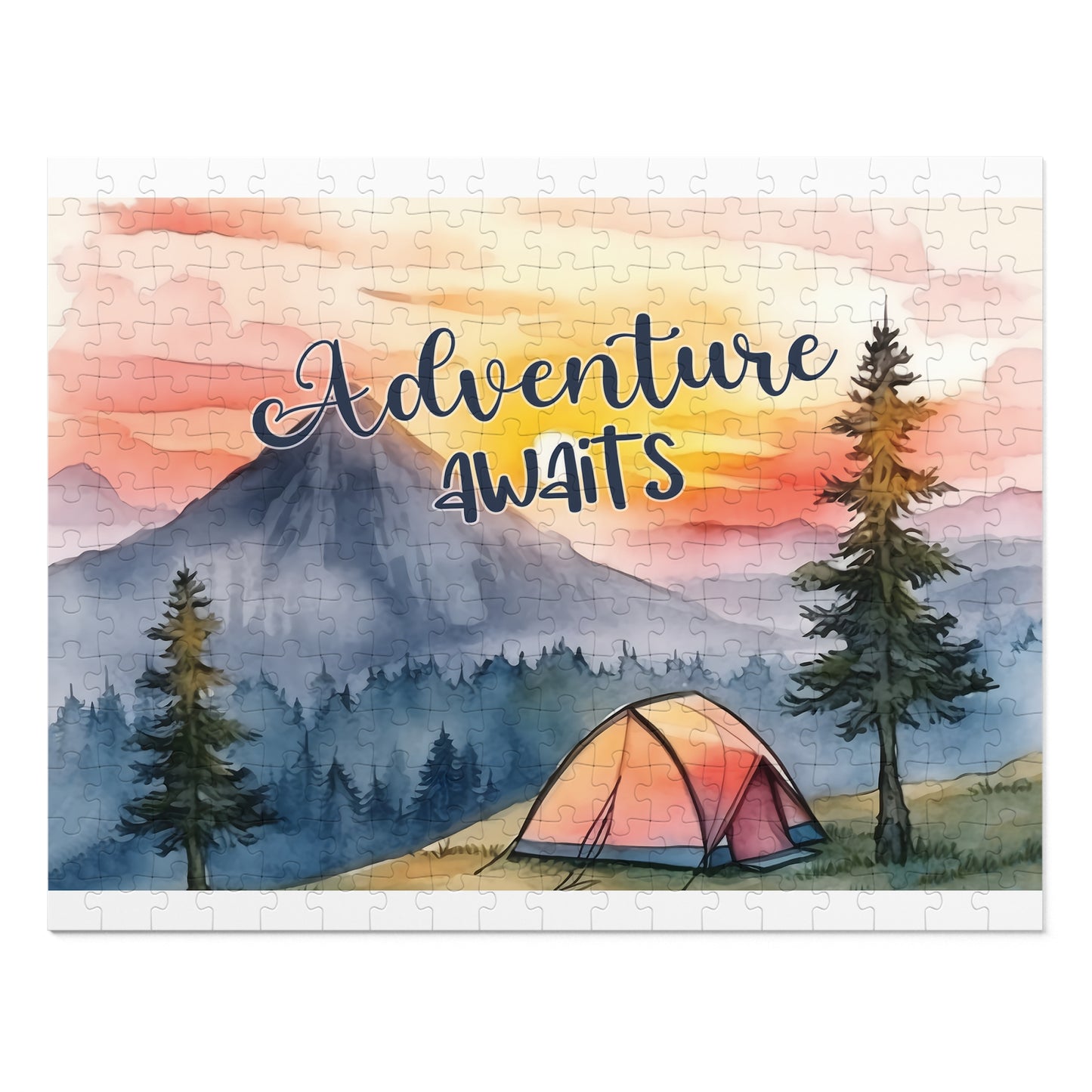 Jigsaw Puzzle, Camping, Adventure Awaits, Personalised/Non-Personalised (30, 110, 252, 500,1000-Piece)