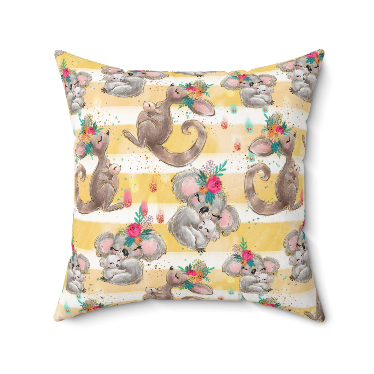 Spun Polyester Square Pillow, Australian Animal Floral Cushion