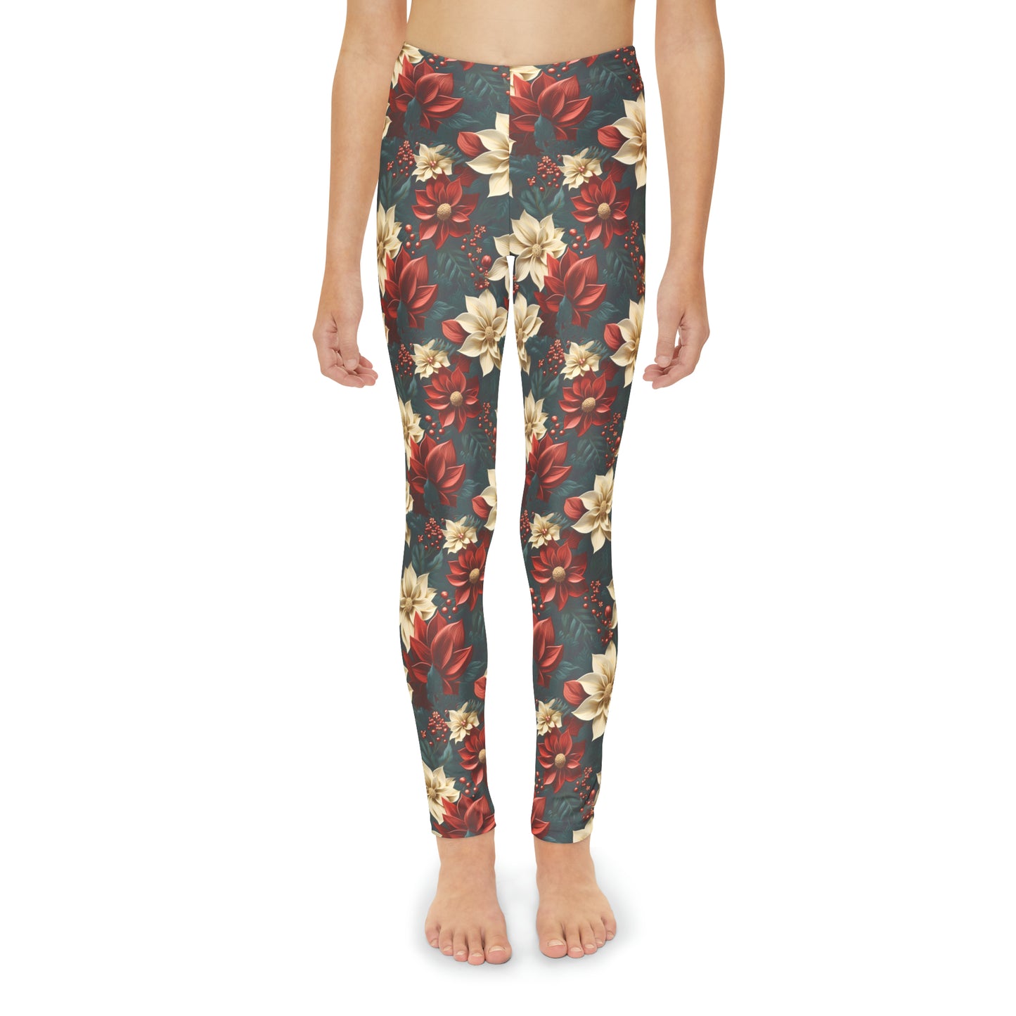 Youth Full-Length Leggings (AOP) Poinsettia