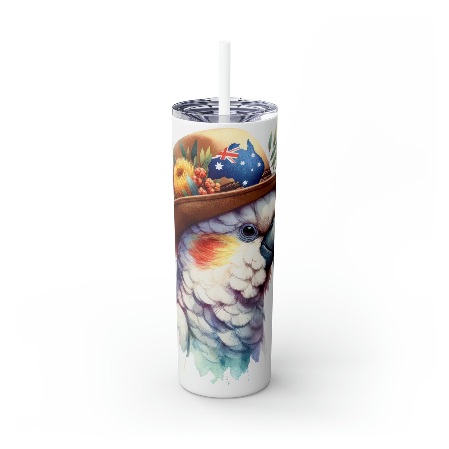 Skinny Tumbler with Straw, 20oz, Australian, Cockatoo, awd-1333