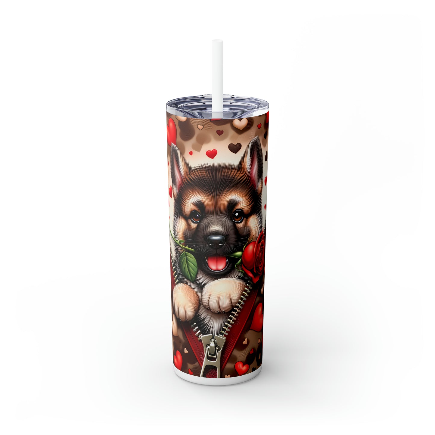 Skinny Tumbler with Straw, 20oz, Dog, Valentines Day, awd-872