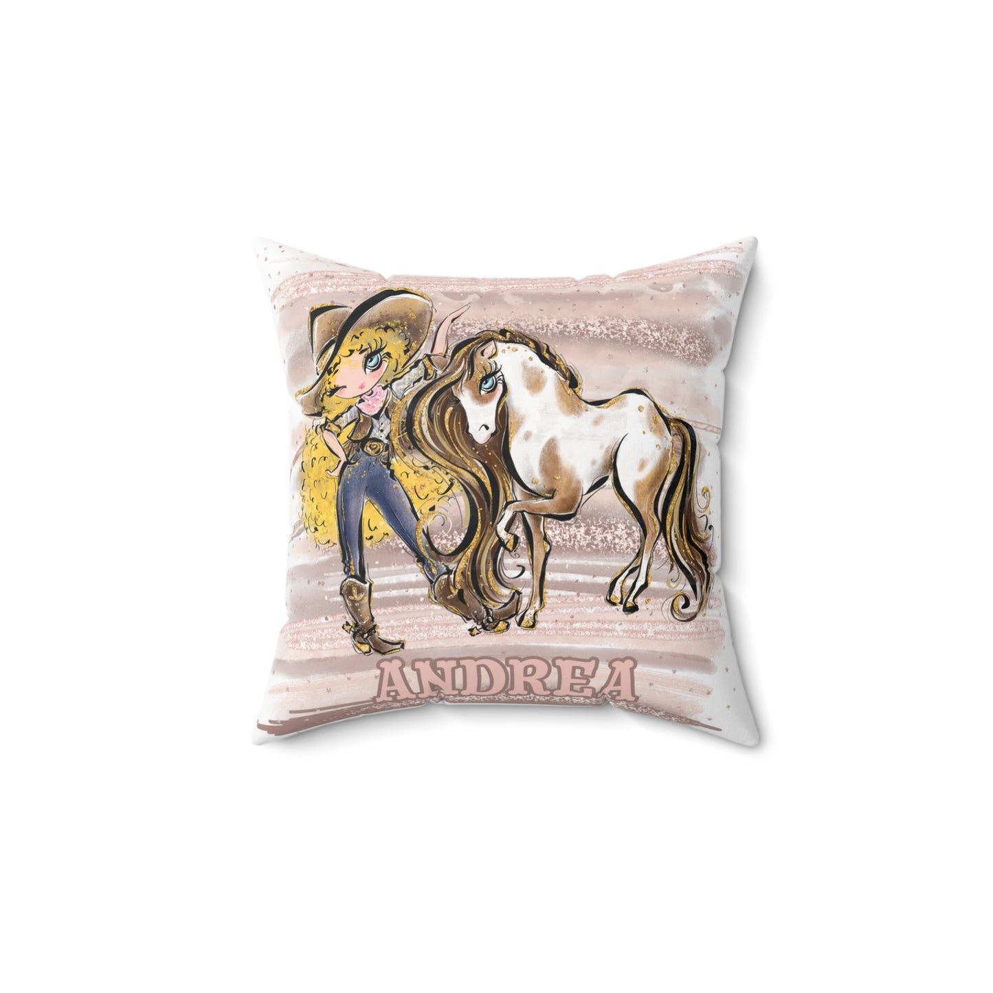 Personalised Cowgirl and Horse Cushion,  Blonde Curly Hair, Blue Eyes, Polyester Square Cushion, Christmas cushion