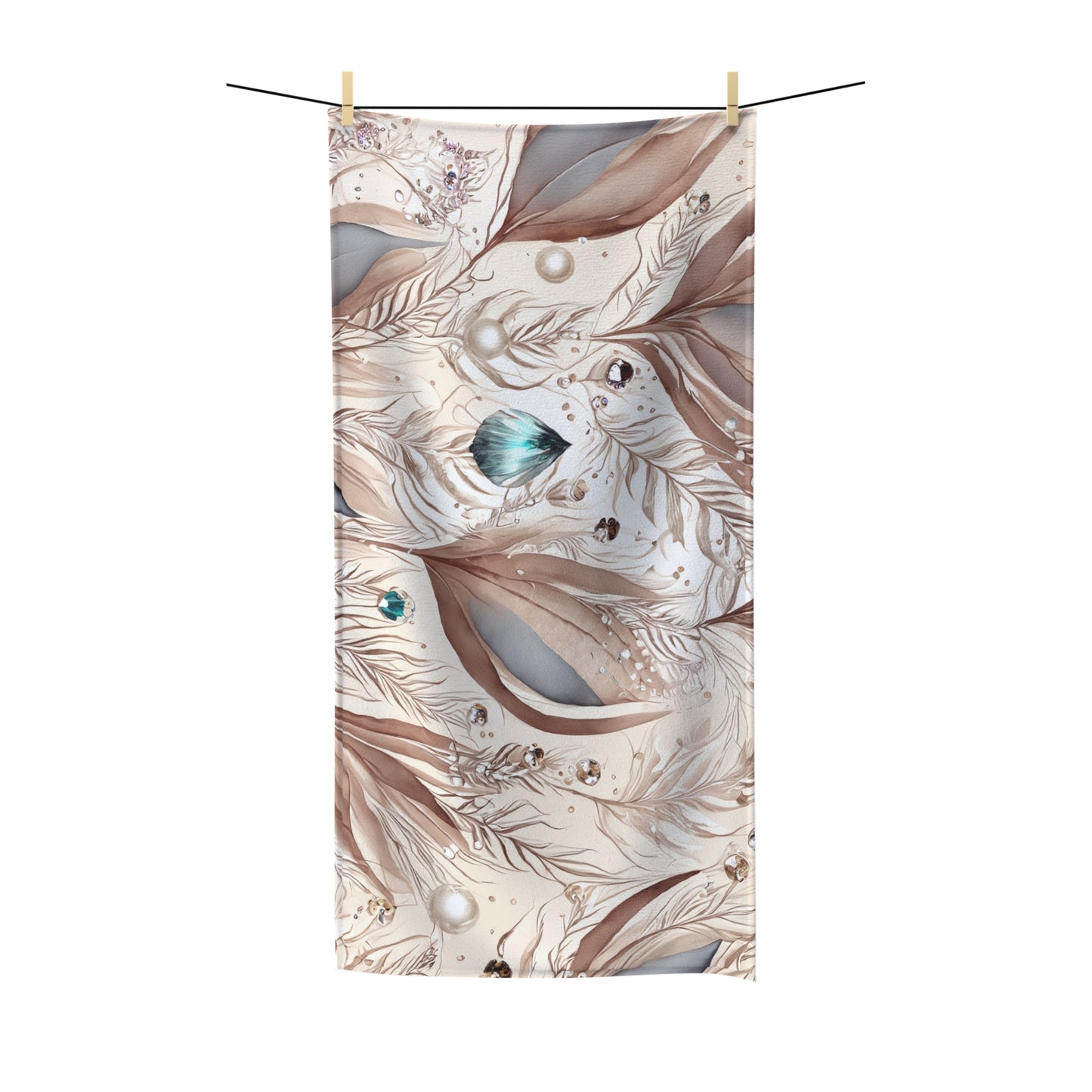 Beach Towel, Beige Floral, Polycotton Towel