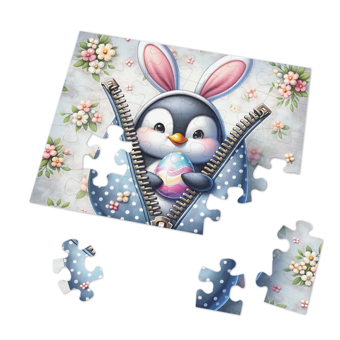 Jigsaw Puzzle, Easter, Penguin with Bunny Ears, Personalised/Non-Personalised (30, 110, 252, 500,1000-Piece) Awd-1306
