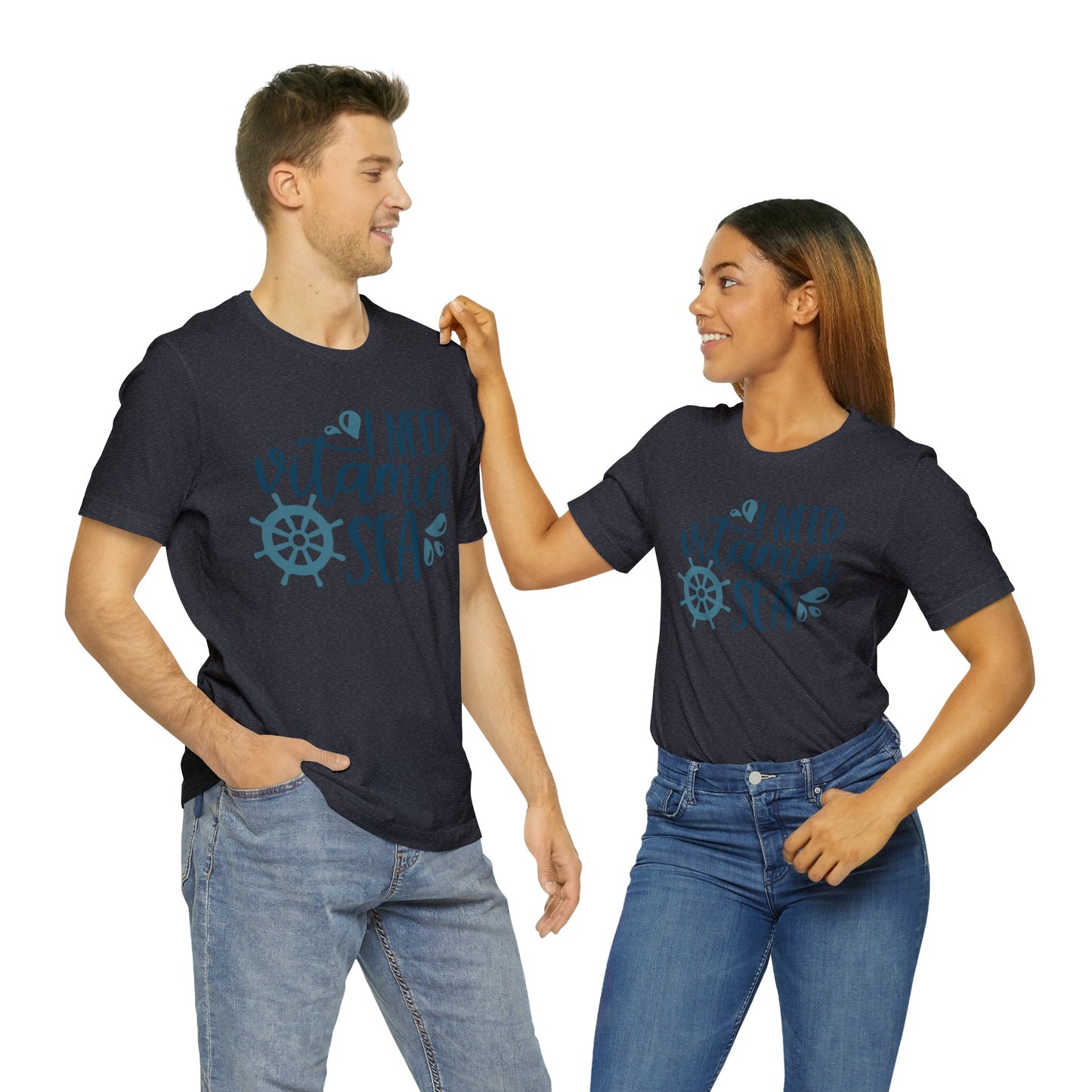 Unisex Adults Jersey Short Sleeve Tee, Cruise Tee, Ship Wheel I need Vitamin Sea 100% Cotton, Light Fabric 142 g/m²