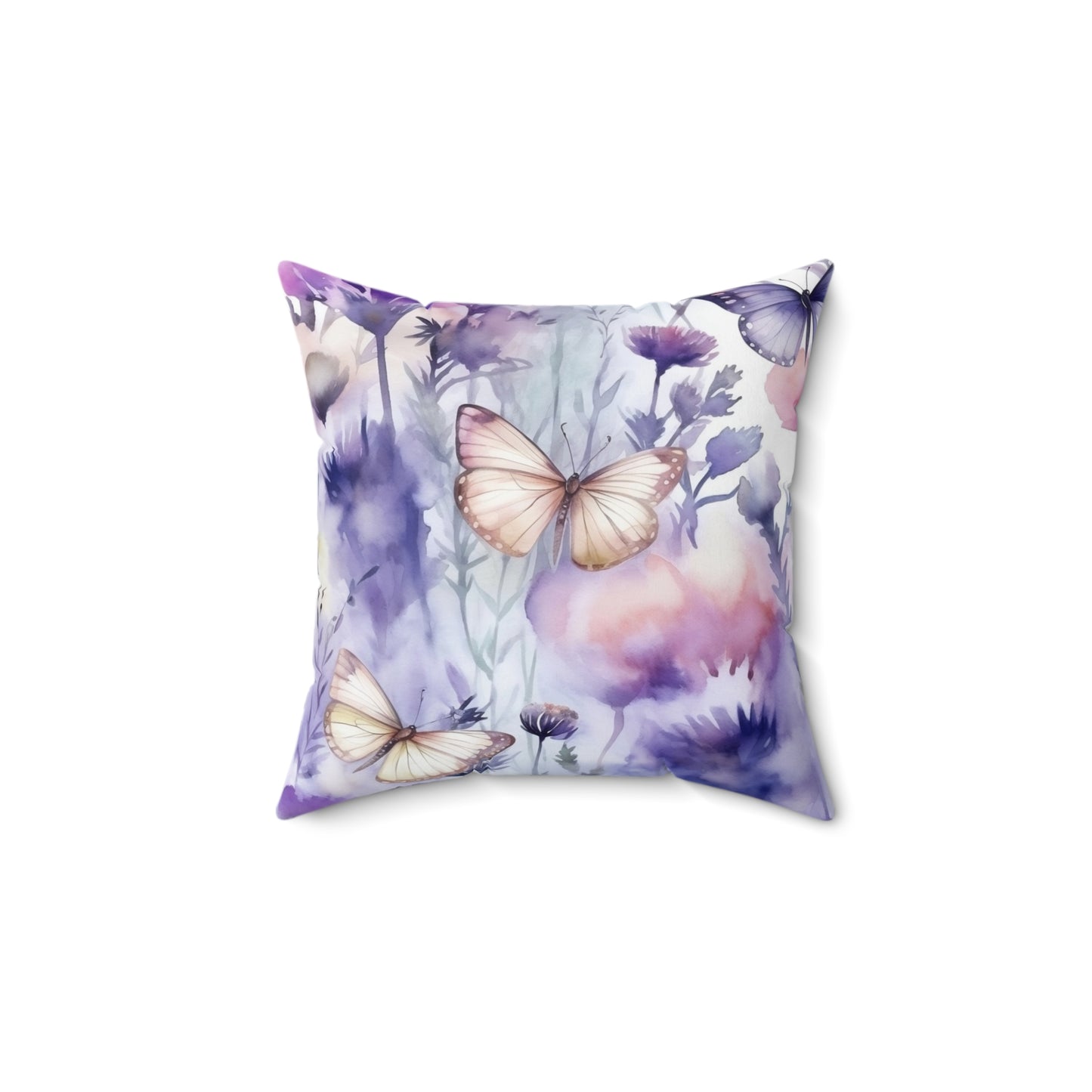 Spun Polyester Square Pillow, Butterfly Floral Cushion