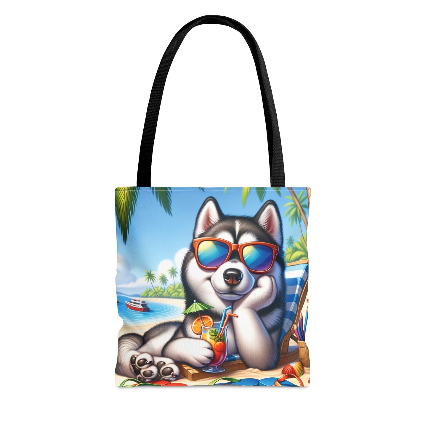 Tote Bag, Dog on Beach, Siberian Husky, Tote bag,  awd-1246