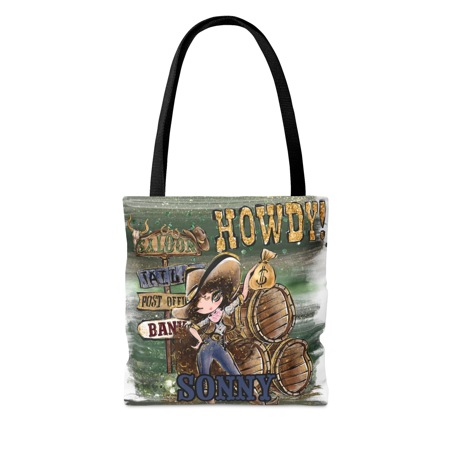 Personalised Tote Bag, Howdy, Brown Curly Hair, Brown Eyes, Tote bag