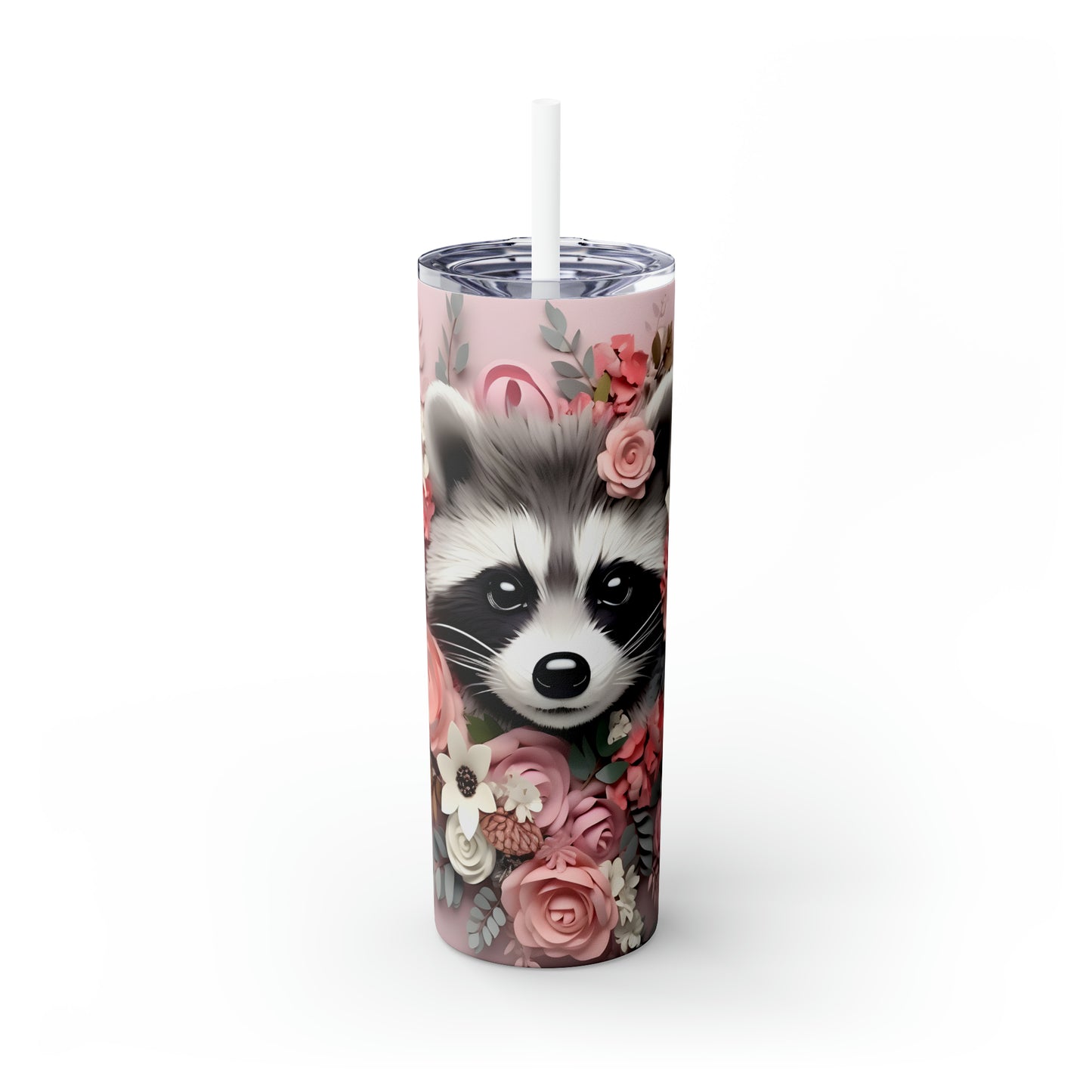 Skinny Tumbler with Straw, 20oz, Racoon