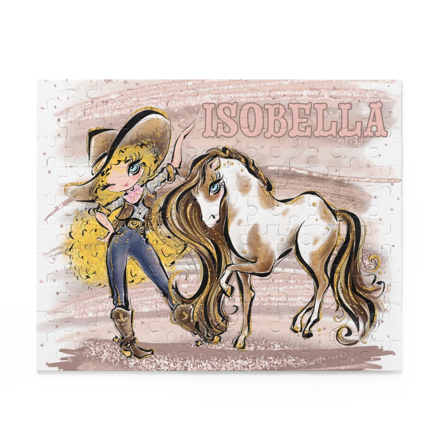 Puzzle, Howdy, Cowgirl and Horse, Blonde Curly Hair, Blue Eyes, Personalised/Non-Personalised, (120, 252, 500-Piece)