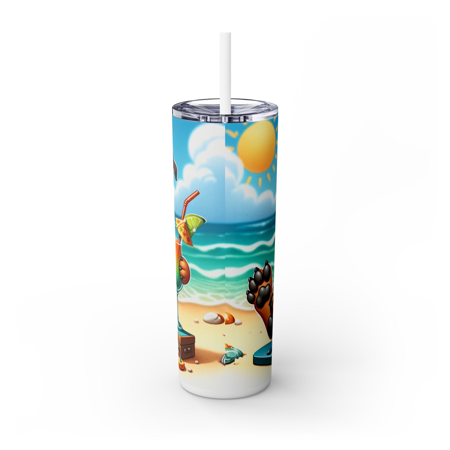 Skinny Tumbler with Straw, 20oz, Dog on Beach, Stafford, awd-1245